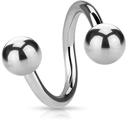Treuheld® | 1,2 mm SPIRALEN PIERCING - 15 Größen - HELIX OHRSCHMUCK, LIPPENPIERCING, TRAGUS uvm. | Spirale mit 2 KUGELN zum SCHRAUBEN - Piercing Spiral-Ring in SILBER aus Chirurgenstahl (Edelstahl)