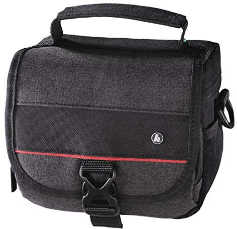 Hama Kameratasche „Valletta“ für Digitalkamera (Fototasche für Fotokamera und Videokamera, mit Gürtelschlaufe, Zubehörfächern und Inneneinteilung, Umhängetasche, 14,5 x 7,5 x 10,5 cm) schwarz