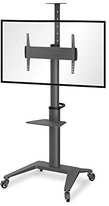 conecto LM-FS02NB Pro TV Ständer Standfuß rollbar Universal für Monitor Fernseher LCD LED Plasma mobil mit Rollen höhenverstellbar schwenkbar drehbar 37-70 Zoll VESA 200x200-600x400mm Alu schwarz