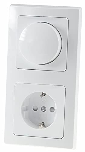ChiliTec LED Dimmer Steckdose Kombi Delphi Unterputz, 2-fach Rahmen Weiß | Für dimmbare LED-Leuchtmittel, Unterputz-Montage