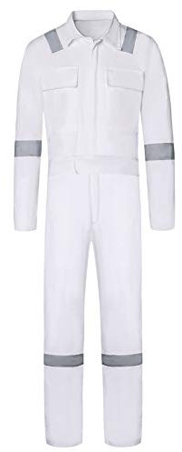 Yukirtiq Uomo Tuta da Lavoro con Elastico ai Polsi Multitasca Salopette Tuta Tute Uniforme Completo Intero in cotone (XL, Bianca)