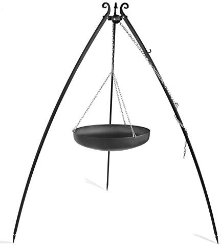 JS Garten Deko Dreibein H 200 cm mit Wok Ø 60 cm aus Stahl Wok Grill Tripod Grillständer Schwenkgrill CookKing