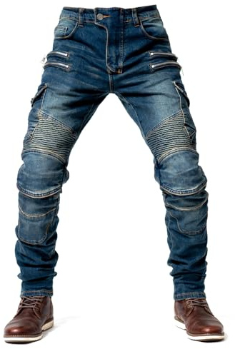 oFzimTo Pantalon Cargo Moto Homme, Jean Moto Homme Droit Stretch, Style Urbain Confort