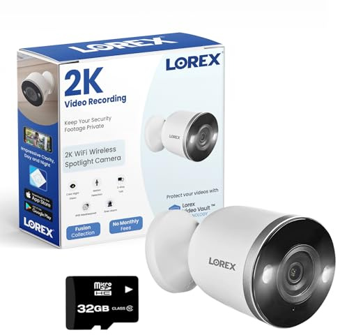 Lorex 2K Indoor/Outdoor Spotlight Camera with Color Night Vision, 2-Way Talk, Person Detection, White (White)