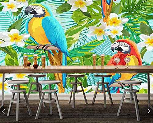Frtmsticker Papier Peint Autocollant Murale 3D Plantes Fleurs Perroquets Papier Peint Photo 3D Enfants Chambre 3D Murale Pvc Autocollant Wall Art Garçon Fille Chambre Affiche Murale 360X250Cm