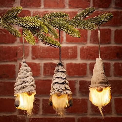 com-four® 3X LED Appendiabiti Nano con Naso e Barba - Nano scandinavo con Cappello a Punta - Babbo Natale Svedese da Appendere (3 pezzi - Gnomo - cappello di peluche)
