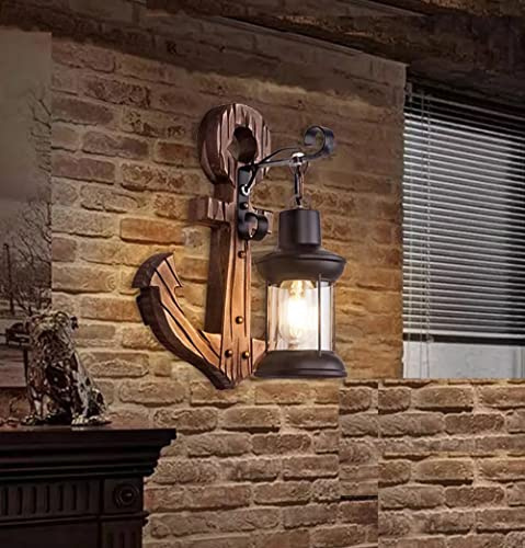 Partenopea® Applique lampada da parete in legno con forma Ancora per lampadina led E27 max 60w Stile Rustico Retrò di Universo (Ancora con Luce calda 2700K)