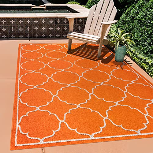 SANAT Outdoor Teppich Wetterfest - Für Innen- und Außenbereich - Wasserabweisend für Balkon, Terrasse, Garten, Küche, Bad oder Wohnzimmer - Orange, 160 x 230 cm