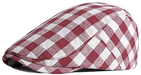 oonui Schiebermütze Herren Cotton Spring Autumn Plaid Newsboy Caps Flache Schirmmütze Männer Und Frauen Painter Barett Hüte,Rot,55-59Cm