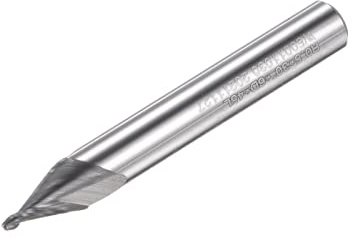 sourcing map Tapered Ball Nose End Mill, Uncoated Solid Carbide 2 Flute Spiral Milling Cutter, 0.5mm Radius, 1mm Diameter, 6mm Shank, 45mm Length, 30 Degree Angle