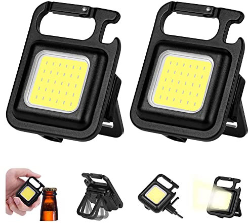 flintronic Linterna Pequeña COB, Linterna LED con Iman e Gancho COB 500 lumens, 45g Mini Linterna LED Llavero Recargable, Luces LED Portátil para Pesca, Senderismo y Camping (Cuadrado 2Pcs)
