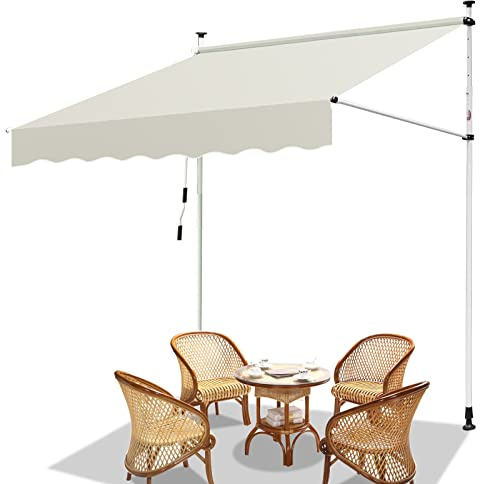 Sonnewelt Klemmmarkise für Balkon 200cm Breite,mit Handkurbel und höhenverstellbar,UV-beständig und wasserdicht,ohne Bohren,in Milchweiß für Terrassen und Balkone
