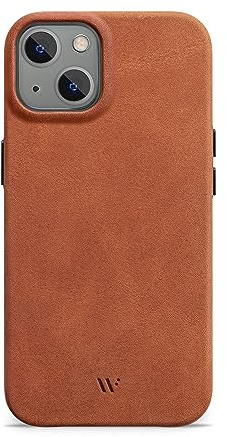WIIUKA Hülle für iPhone 15, Leder aus Deutschland, Lederhülle extra Dünn, Premium Handyhülle, Case, Qi, Vintage Cognac Braun