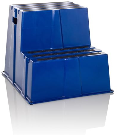 hjh OFFICE Tritthocker 2 Stufen bis 150kg belastbar TIO-E2 Kunststoff, Rutschfester Tritt, Schemel für Zuhause und Gewerbe, 51 x 57 x 65 cm, Blau