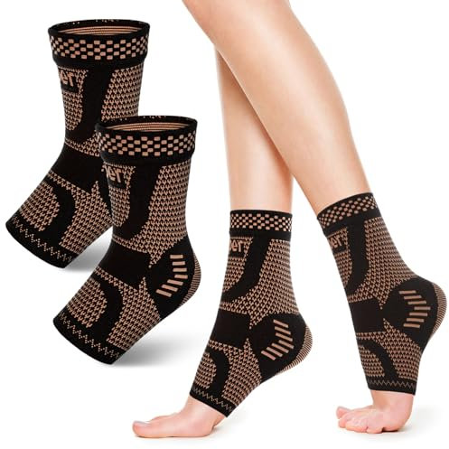 Copper Ankle Brace, Copper Infused Ankle Support Compression Sleeve for Foot Pain Relief, Plantar Fasciitis, Sprained Ankle, Achilles Tendonitis, Open Toe Compression Socks for Men Women(L)