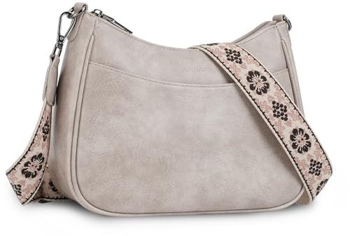 APHISON Klein Crossbody Bag mit Breitem Gurt Schultertasche Umhängetasche Damen veganem Leder grau Handtasche Tasche mit Abnehmbarem Schultergurt Kartenschlitz Reisetasche
