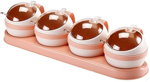 Azucareros Juego De Recipientes De Plástico para Condimentos para Cocina, con Tapa De Cuchara, Recipiente para Condimentos para Cocina Ollas de Condimentos (Color : Pink, Size : 4Pieces)