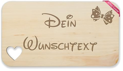 Frühstücksbrettchen Holz Herz - Wunschtext Selbst Gestalten Text Datum Spruch - 22,5x12,5 - Holz - holzbrettchen gravieren lassen jausenbrett gravur zum beschriften personalisierte brettchen und