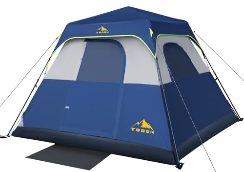 Camping Tent with Instant Setup, 4 Person Weatherproof Tent Easy Quick Set Up in 60 Seconds with Rainfly Backpack Tent for Family Camping & Hiking,Center Height 66-inch (4 Person Sky Blue)