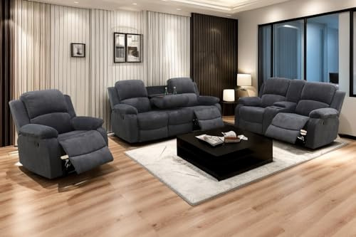 A Ainehome Living Room Furniture Set Recliner Sofa Set Loveseat Chair Furniture Sofa Set Grey Corduroy for Living Room/Rv/House/Theater Seating (A-Dark Grey Corduroy, 3 Piece Set)