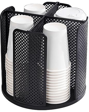 Yabound Porta Bicchieri Di Plastica, Portabicchieri Girevole a 360, Dispenser Bicchieri Di Plastica Con 4 Scomparti, Portabicchieri Dispenser per Caffè Negozio Casa Ufficio Buffet