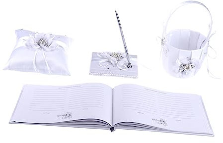 Cabilock 4 Stück Ringträgerkissen Und Blumenmädchenkorb Unterschriftenbuch Der Partei Ringe Für Jugendliche Mädchen Blumenkörbe Für Die Hochzeit Braut Spitze Festival-zubehör Weiß