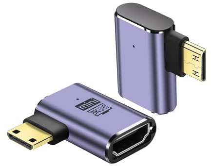PNGKNYOCN Adattatore Mini HDMI 8K a 90 gradi, confezione da 2 pezzi 48Gbps ad angolo retto Mini HDMI maschio a HDMI femmina versione 2.1 Connettore bidirezionale (Right Bend)