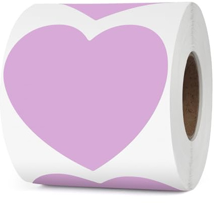 YIKIADA Etiquetas Térmicas Violetas Vinilo 76 mm Corazón Autoadhesivo Rollo Regalo Pegatinas Impermeable Impresora Etiquetas Térmicas para Logo Código de Barras Boda Aniversario Día de San Valentín