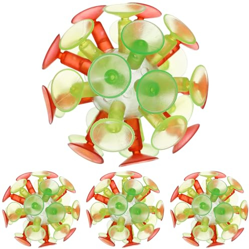 Toyvian Balles à ventouse pour enfants 4 balles à lancer et à coller avec mini ventouses jouet avec balle rebondissant pour les jeux intérieurs et extérieurs amusants pour les fêtes