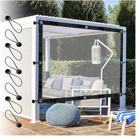 UHEKC Vorhänge für Terrassenüberdachung, wasserdichte Terrassenvorhang, Pavillon-seitenteile Pavillon Regenvorhang, mit Ösen, für Gartenarbeit, Anpassbar(Size:4.8x2.5m/15.74x8.2ft)