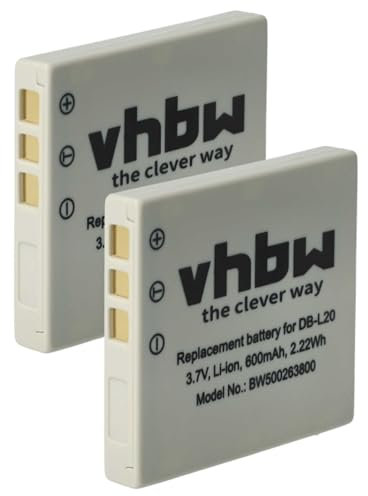 vhbw 2x batteria sostituisce Sanyo DB-L20, DB-L20A, DB-L20AEX per videocamera camcorder (550mAh, 3,6V, Li-Ion)