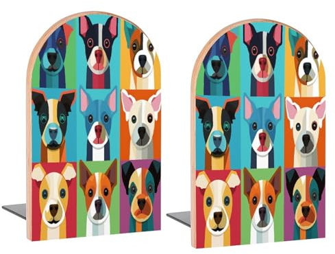 Buchstützen mit Cartoon-Hunde-Kopf, dekorative Holz-Buchstützen für Regale, Schreibtisch, Heimbüro, Buchstopper für Zeitschriften, Bücher, DVDs, 2 Stück