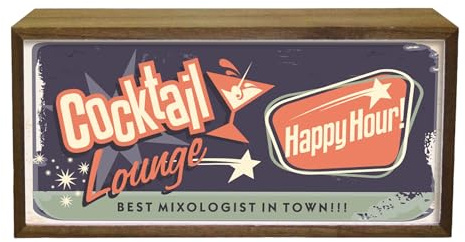 Light Box Home Cocktail Lounge Happy Hour | Illuminated Light Up LED Room Sign | Home Party Décor | Mixology Lounge Bright Display | Portable Lighting For Cocktail Reception