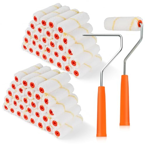 HANJKINZ 60 Pack Microfiber Paint Roller 4 Inch, 3/8 Inch Nap | Mini Paint Roller Covers, Small Paint Roller with Roller Frame, Ideal for Walls, Ceilings, Doors