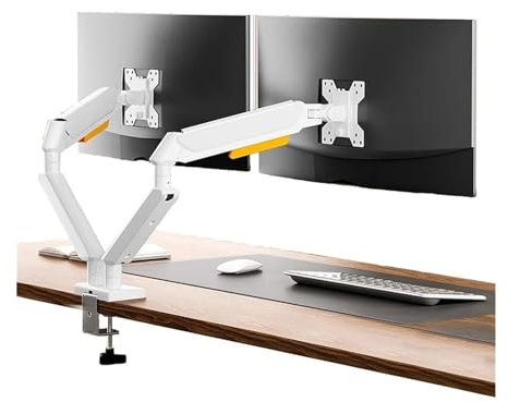 Monitor Stand Monitor Arm Dual Monitor Mount up to 32 inches and 22.0 lbs per Screen, Adjustable Gas Spring Monitor Arm, Aluminum Dual Monitor Mount with C-Clamp & Grommet Base Monitor Mount Stand(Whi
