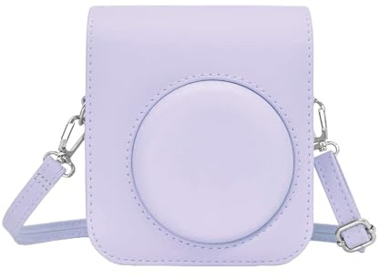 ASFWAGQ Omedelbar kamera väska kompatibel med Instax Mini 12/11/9/8 PU läder omedelbar kamera resväska med axelrem och väska (lilac lila), Lila lila, Populär enkelhet