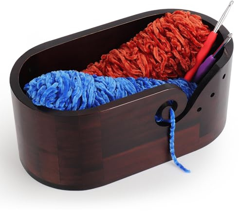 Coopay Elliptisch Garnschale mit Groß Kapazität, 28,5x15,5x15cm Supergroß Holz Strickschale für Wolle, Glatte Garnschale für Wolle Groß, Holz Wollschüssel für Häkel- und Strickprojekt, Walnussfarbe