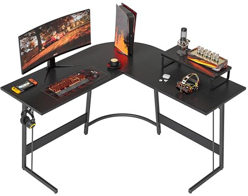CubiCubi Gaming Tisch Eckschreibtisch 120 x 120 cm, Schreibtisch L Form für Gaming, Ecktisch Computertisch Mit Monitorständer, Platzsparend, Einfach zu Montieren Eck Tisch, Schwarz
