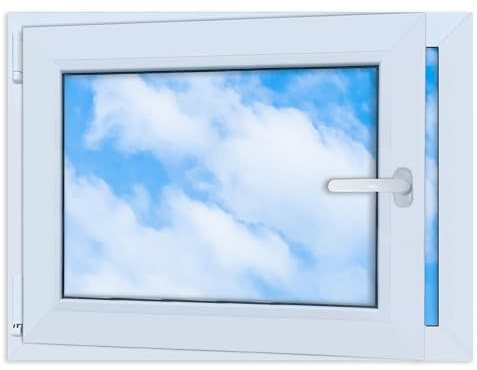 LORAC | Kunststofffenster weiß 800x600mm, 80x60cm, PCV, DIN Links, kippbar & ausstellbar, 2-fach Verglasung, energiesparend – Fenster mit CE-Zertifikat für Keller und Wohnung