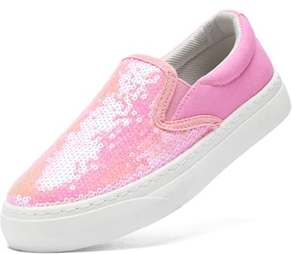 maxvinci Mujeres Zapatos de Lienzo Deslizamiento en Zapatillas de Deporte Brillante Lentejuelas Plimsolls Damas Entrenadores Casuales Zapatos Planos Bombas Mochilas(Rose 247)