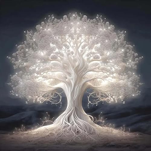 Hebterrka Set di pittura con diamanti 5D per adulti, albero luminoso della vita, paesaggio, fai da te, set artistico, 30 x 30 cm