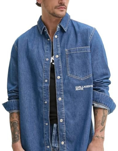 Karl Lagerfeld Jeans, Herr, Vanlig Jeansskjorta, Vanlig Fit, Blå, M