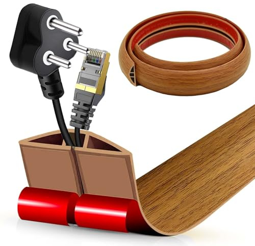 Goulotte de Câble au Sol Auto-Adhésive | Passage de Câbles Plat & Flexible | Protection Anti-Trébuchement pour Bureau & Maison (Chêne Jaune, 5cm x 3m)