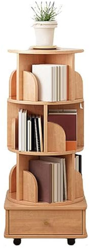 Drehbarer Bücherturm mit 3 Ebenen, brauner Holz-Organizer mit drehbaren Rollen, bodenstehendes Aufbewahrungsregal für Bücher und mehr