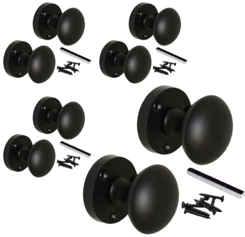Betley Butterfly Matt Black Mortice Sprung Door Knob Set Pack Pair Round Victorian Door Knobs 56mm (Handles, 4, Pairs)