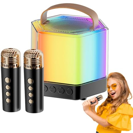 Hogvinnatil Machine de karaoké avec microphone sans fil, haut-parleur de karaoké sans fil - Petit haut-parleur sans fil avec microphone | Fournitures musicales avec boîte lumineuse colorée pour