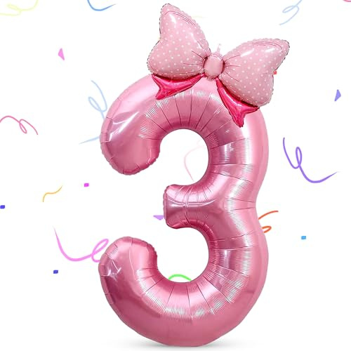 Luftballon Geburtstag 3, Folienballon Zahl 3, Zahlen Luftballon 3. Geburtstag, 40 Zoll Zahlen Folienballon Mädchen, Zahlen Luftballon Rosa, für Geburtstags, Babyparty, Jubiläum