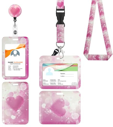 Porte Badge Tour de Cou 2 Pcs Porte-Badge avec Portant Cordon Pour Carte d'Identification Protege Carte Bancaire Carte de Bureau Porte Carte Bus(the heart)