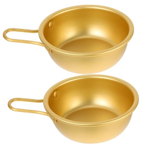 Garneck 2piezas Cuenco De Aluminio Amarillo Para Vino De Arroz Con Asa Para Ramen y Sopa Vajilla Coreana De Cuencos De Sopa Con Asas Para Restaurantes y Fiestas