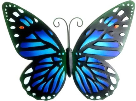Gartendeko für Draußen Wetterfest Blauer Schmetterling Wand Balkon Deko Wanddeko Garten Metall Outdoor Deko Terrasse Wanddeko Aussen Outdoor Garden Wall Decoration Living Room Metalldeko 18.5x25cm